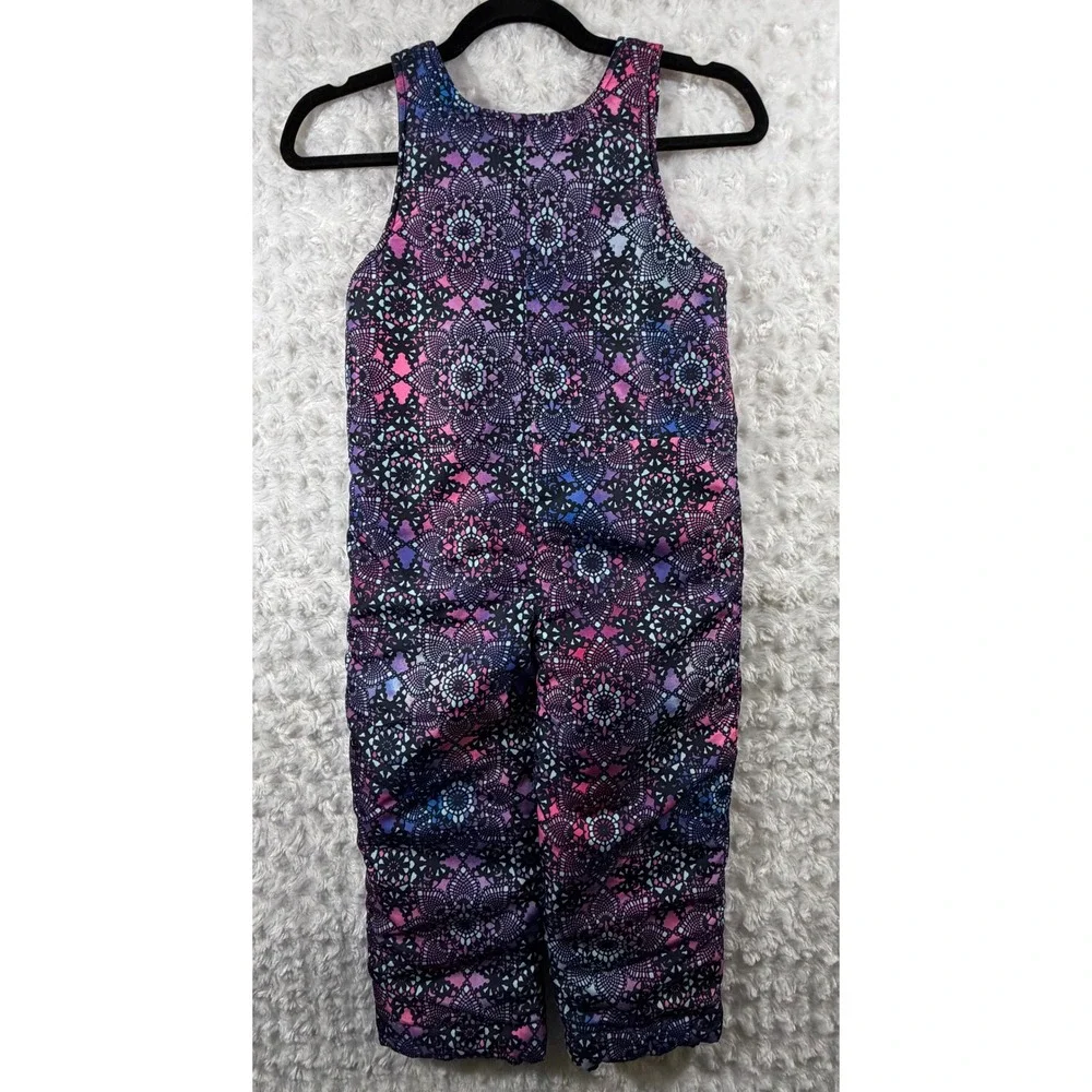 The Childrens Place Girls 5T Snow Bibs Purple Pink Blue Geometric Print Overalls
